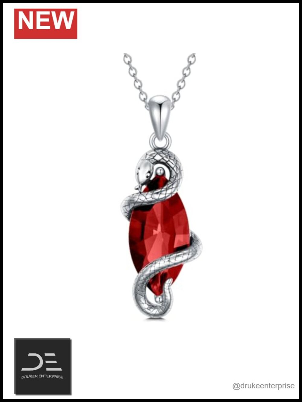 Vintage Snake Pendant Necklace 925 Sterling Silver Birthstone Adjustable
